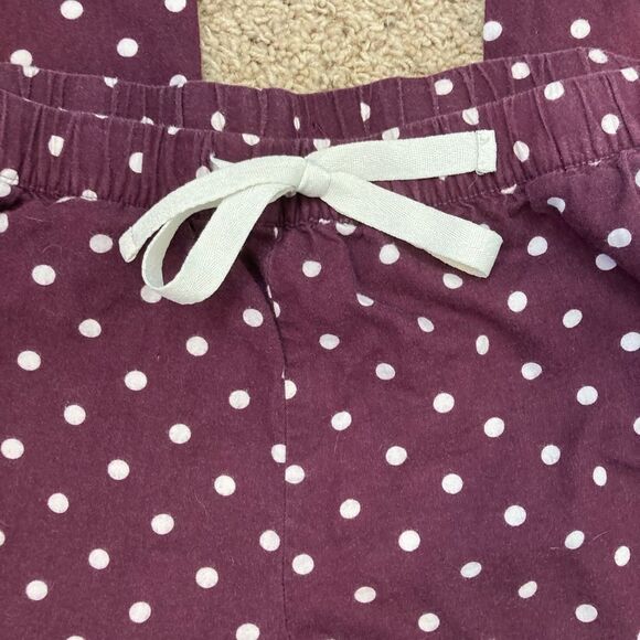 Plum polka dot flannel pj pants w/pockets and elastic drawstring waist sz 12-14 - Picture 3 of 7